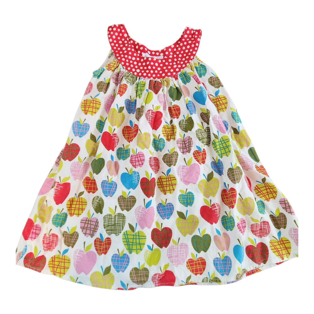 Girls Red Polka Collar Apple Print Casual Dress